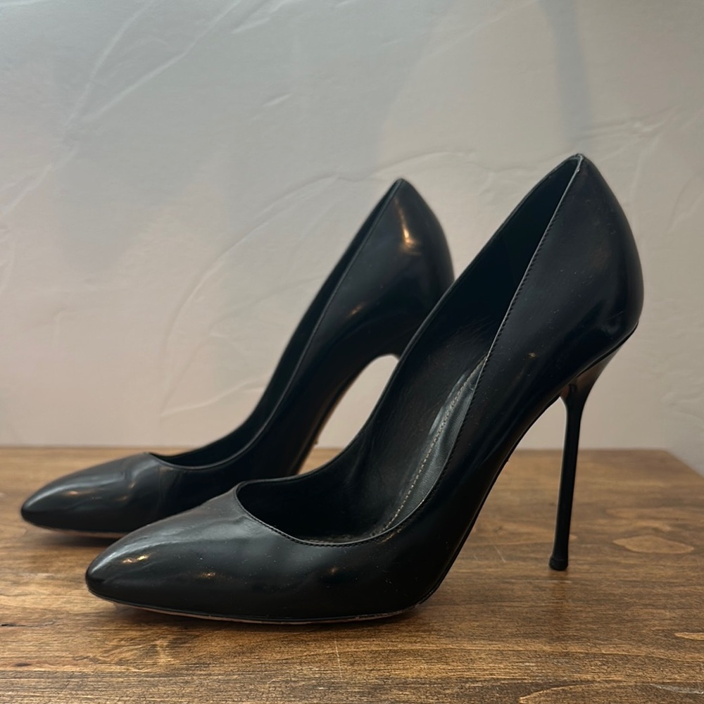 Black Leather Stiletto Heels